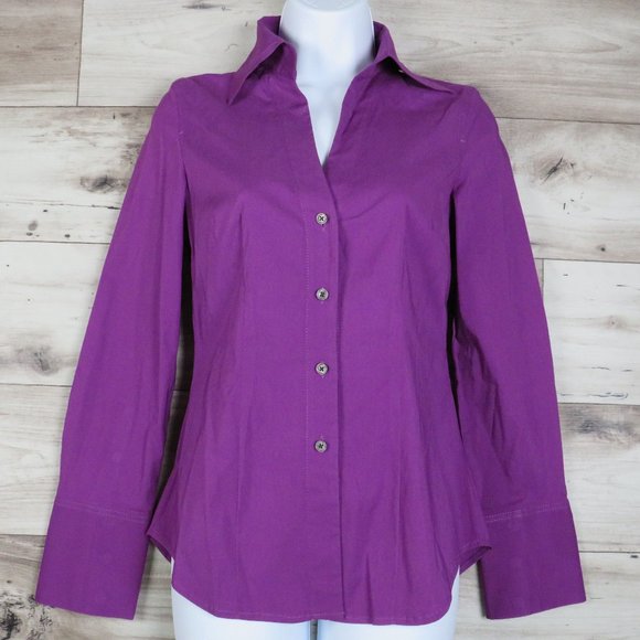 Express* Women's Long Sleeve Button Down Low V-Neck Shirt~ Size XS (Purple) - Picture 1 of 10